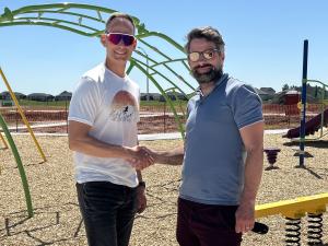 Len Peters and Warren Britton in Niverville's newest park.