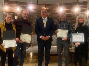 Joel Lemoine (third from right) and Lesley Gaudry (second from left) at the EDAM Fall Forum in Virden.