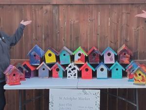 Donna Moroz and Kira Bodnarchuk showcase the new birdhouses destined for the Friendship Trail.