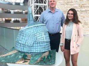 Human Right Museum CEO Dr. John Young with Maddie Thompson of Niverville.