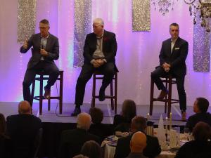 Mark Chipman, John Olfert, and Ron Parent speak at this year's Heritage Centre fundraising gala.