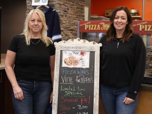 Rose Friesen and daughter Shana of Papa Peppie's Pizza, and Dean Delorme of Santa Lucia Niverville.