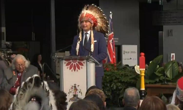 Wab Kinew at his swearing-in ceremony on October 18.