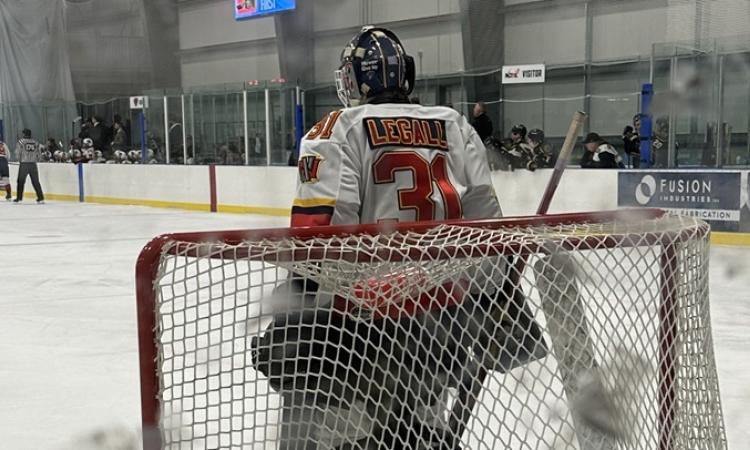 Raiden LeGall stands tall in Niverville's net.