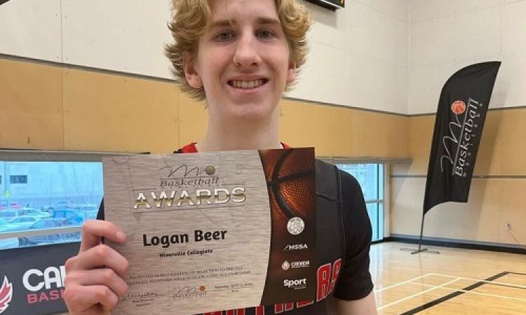 Niverville High School’s Logan Beer was recently named to Basketball Manitoba’s graduating all-star basketball team, which picked the top Grade 12 high school players over the course of this season from A, AA, and AAA schools in Manitoba.