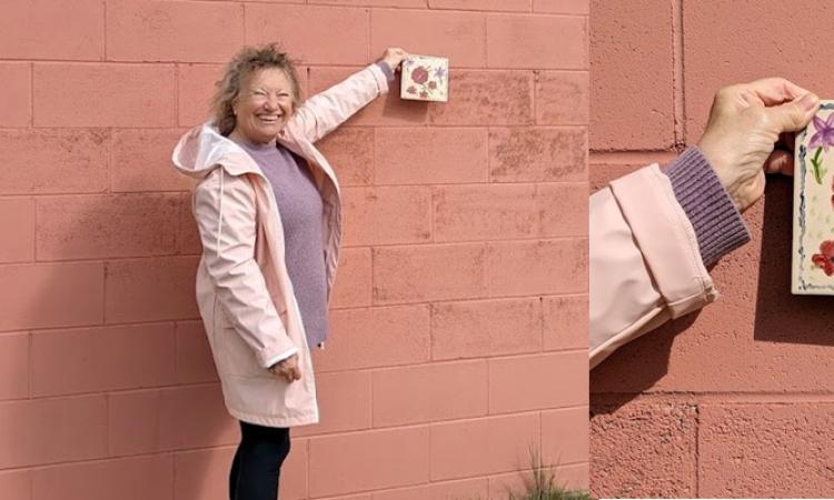 Shirley Hoult at the picnic shelter in Hespeler Park where the new tile mosaic will be displayed.
