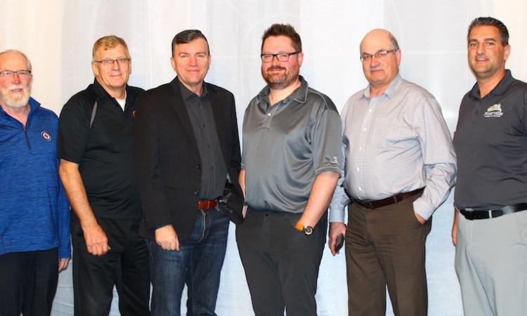 Councillor Chris Wiebe, Deputy Mayor John Funk, Mayor Myron Dyck, CAO Eric King, and Councillors Kevin Stott and Nathan Dueck.