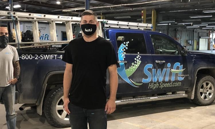 Evan Schroeder of Swift High Speed at their new office/warehouse space in Steinbach.