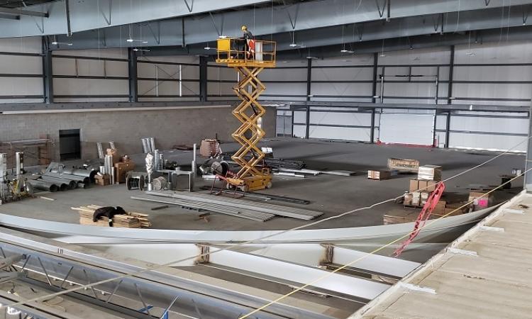 Construction continues in the fieldhouse side of the building, with space for a running track on the second level.