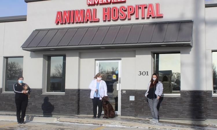 The staff of the Niverville Animal Hospital: Andrea Unruh, Dr. Delores Faucher, and Sarah Carbonneau.