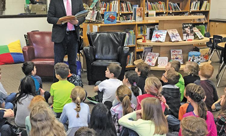 MLA Shannon Martin reads to students at Niverville Elementary School