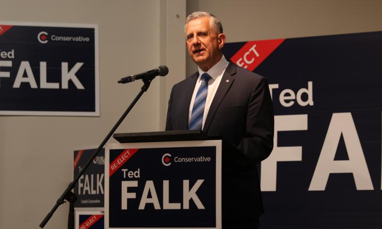 Ted Falk delivers his victory speech.