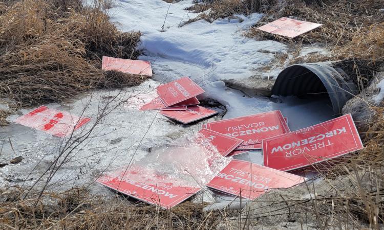 Discarded Liberal campaign signs in Provencher found in a ditch.