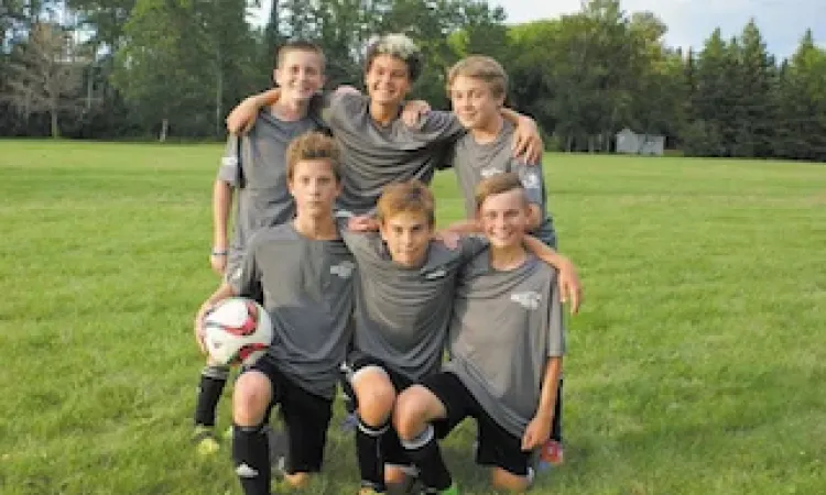 Back row (l-r): Elijah Pastoor (Goalie), Logan Kraus, and Connor Davis. Front row (l-r): Ethan Fehr, Deklan Wiebe, and Brendan Thompson