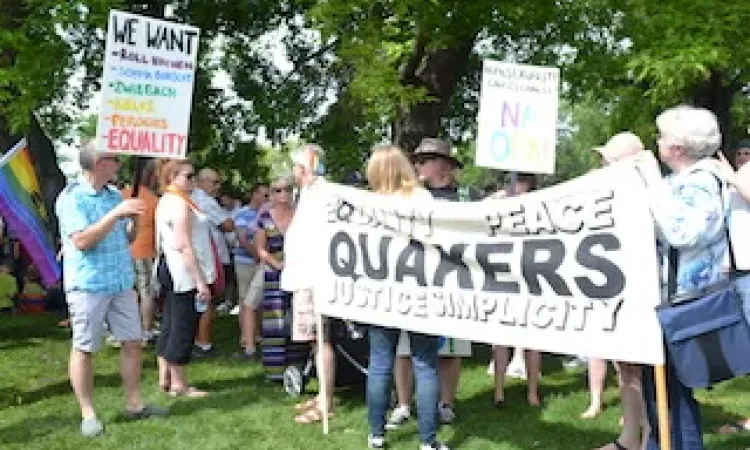 Marchers assemble in Steinbach for the Pride march