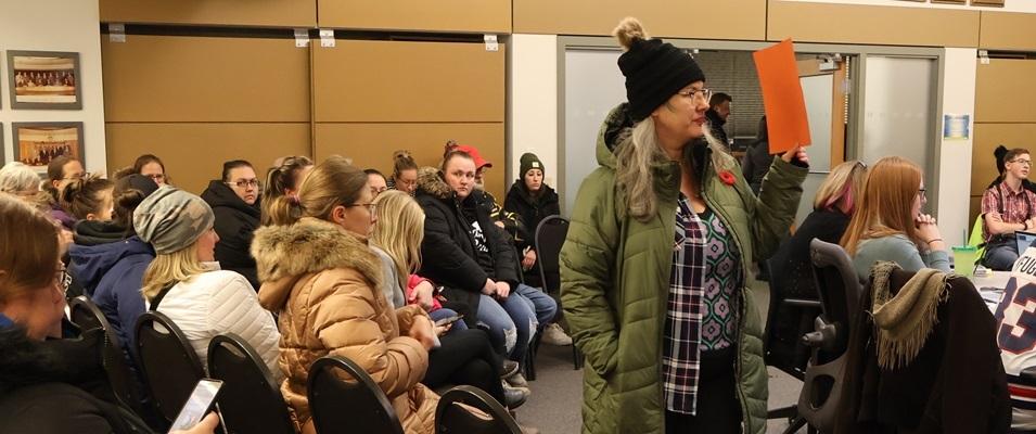 Parents packed into the HSD boardroom earlier this week to speak about the EA strike, only to be denied a chance to address the board.