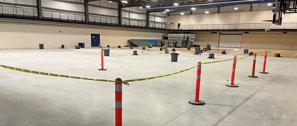 The floor at the CRRC fieldhouse is undergoing repairs.
