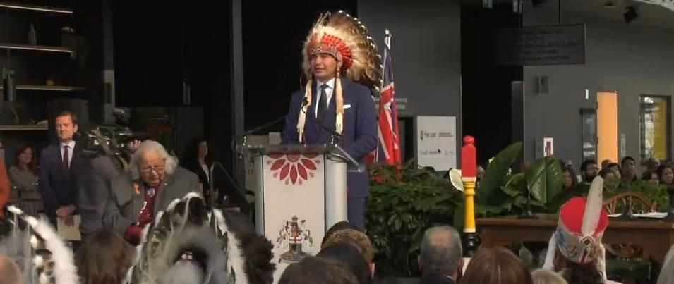 Wab Kinew at his swearing-in ceremony on October 18.