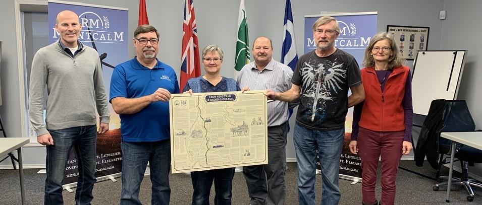 Tim Coffin, executive director of Trails Manitoba; Jean Barnabé, councillor for the RM of Montcalm; Murielle Bugera; Paul Gilmore, reeve of RM of Montcalm; Tony Dujlovic, councillor for the RM of Emerson-Franklin; and Dolores Thiel.