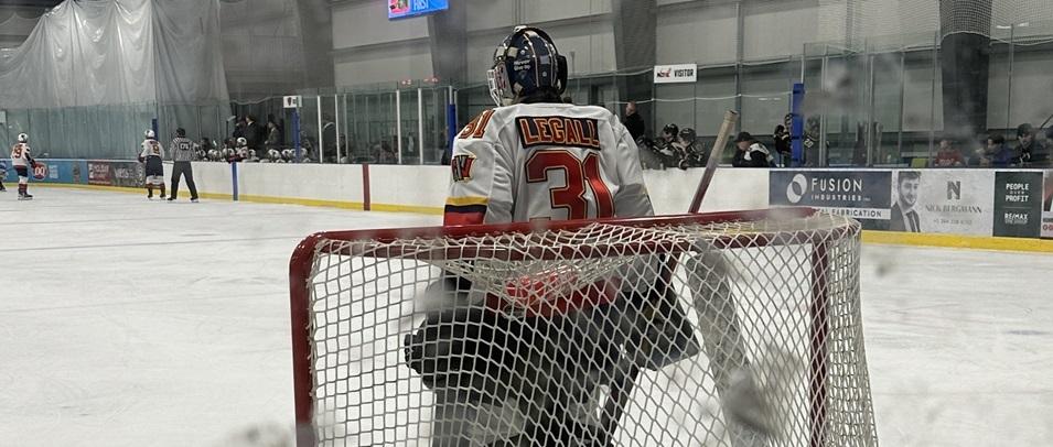 Raiden LeGall stands tall in Niverville's net.