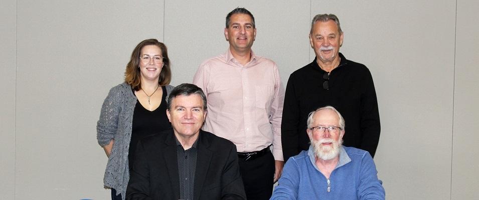 Back: Councillors Meghan Beasant, Nathan Dueck, and Bill Fast. Front: Mayor Myron Dyck and Deputy Mayor Chris Wiebe.