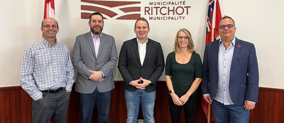 Councillors Joel Lemoine and Jason Bodnarchuk, Mayor Chris Ewen, Councillor Janine Boulanger, and Deputy Mayor Shane Pelletier.