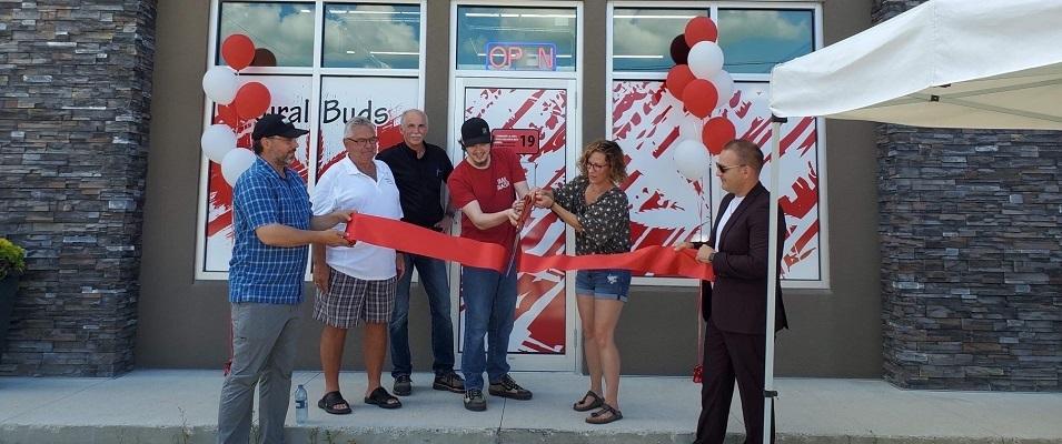 The ribbon-cutting ceremony for the Rural Buds Cannabis Shop in St. Adolphe.
