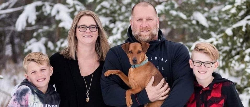 Joelle Sylvestre with her husband Darcy, sons Easton and Zandy, and dog Rocky.