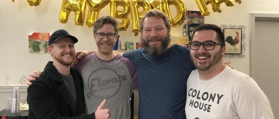Justin Marchand, David Ward, Gordon Kroeker, and Michael Driedger. Missing: Savannah Driedger.