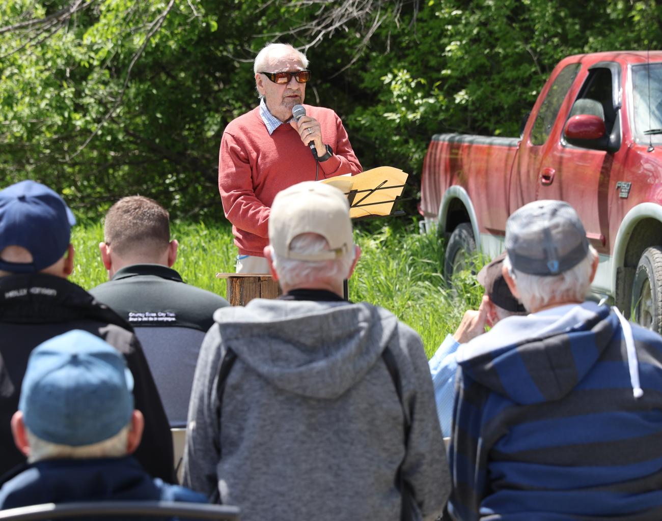 Glen Klassen speaks at the Mennonite Memorial Landing.