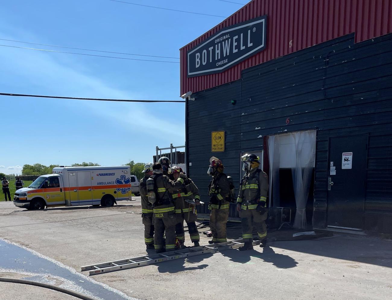 Firefighters attend a fire at the Bothwell Cheese factory on June 1.
