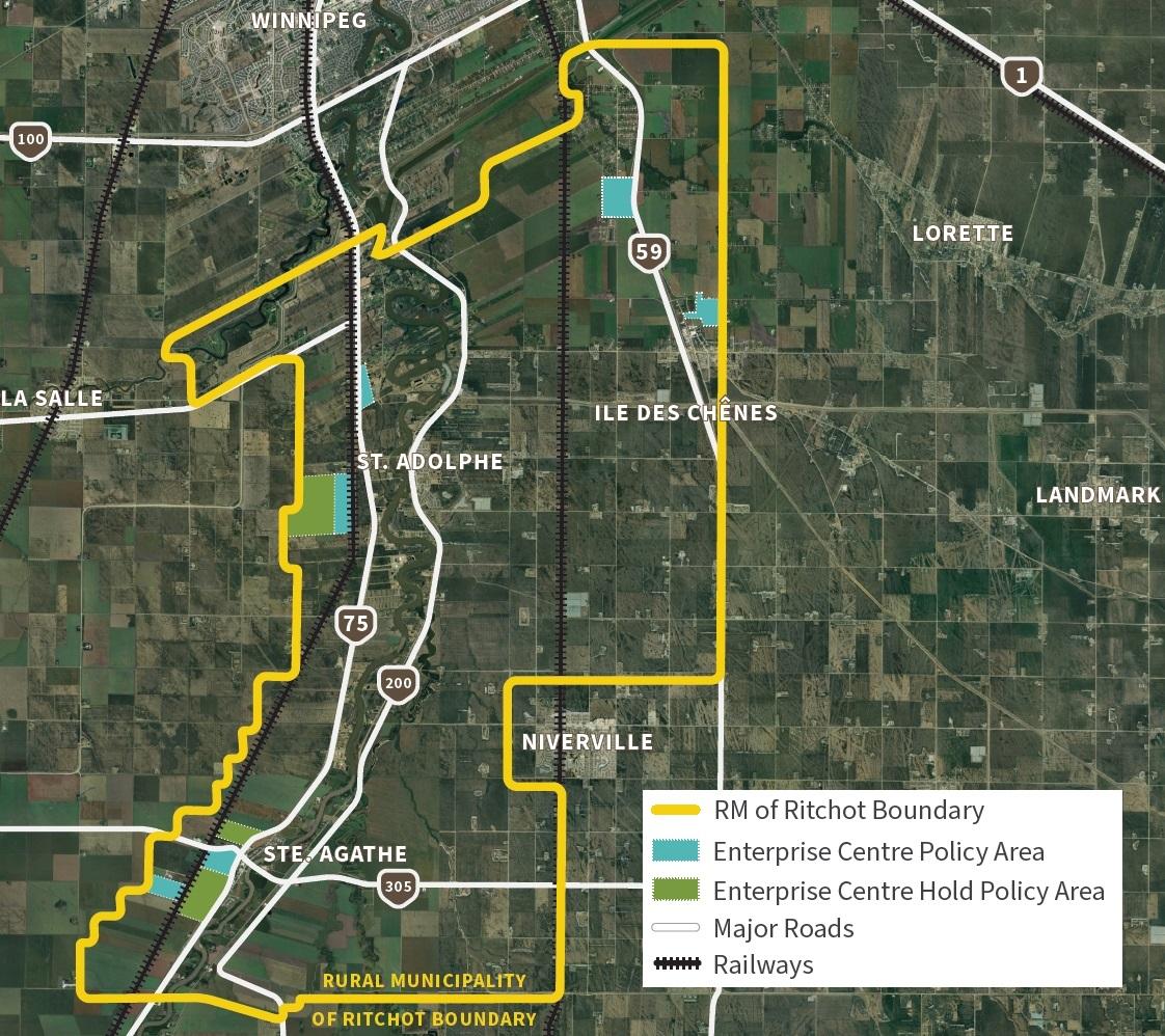 Map of proposed eco-industrial zones within the RM of Ritchot.