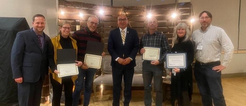 Joel Lemoine (third from right) and Lesley Gaudry (second from left) at the EDAM Fall Forum in Virden.
