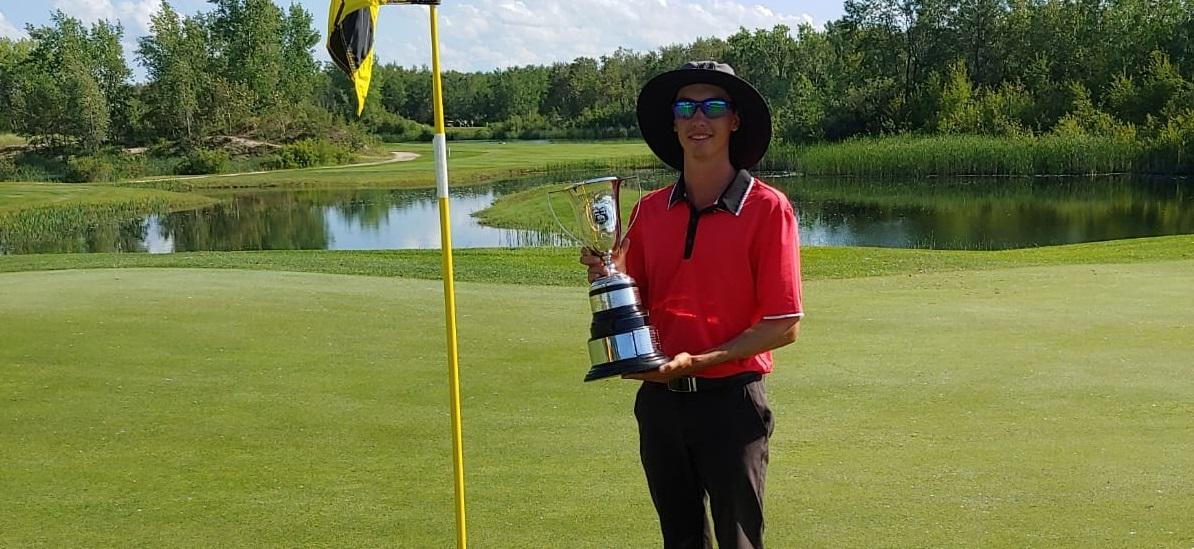 Niverville golfer Colwyn Abgrall celebrates his victory at the 2019 Manitoba Men’s Amateur Golf Championship.