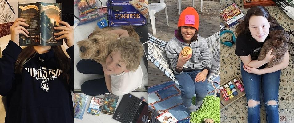 Abby Voth, Max Dowse, Lucas Holowka, and Harper Walker pen their Dear Covid letters.