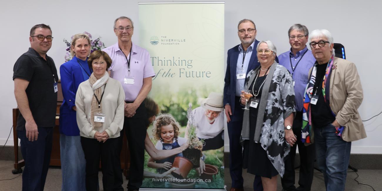 Incoming and outgoing directors: Keith Bueckert, Rachel Niessen, Libby Hanna, Paul Dufour, Ken Rempel, Annette Fast, Andrew Neufeld, and Ludolf Grollé.